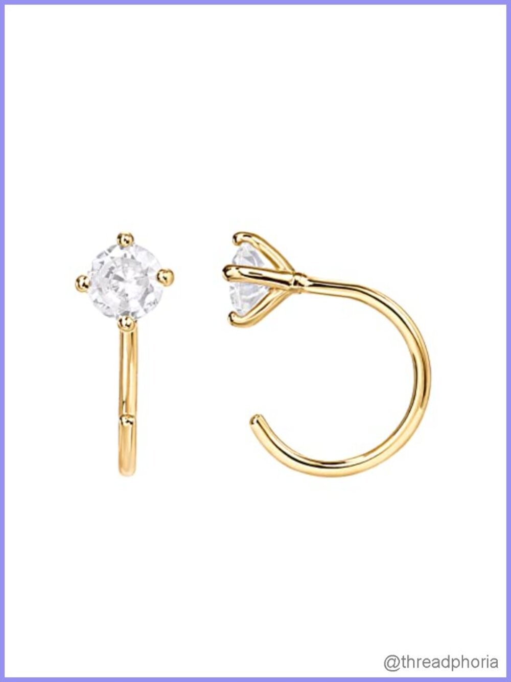 Small Half Hoop Earrings 14K Gold Plated Backless for Women